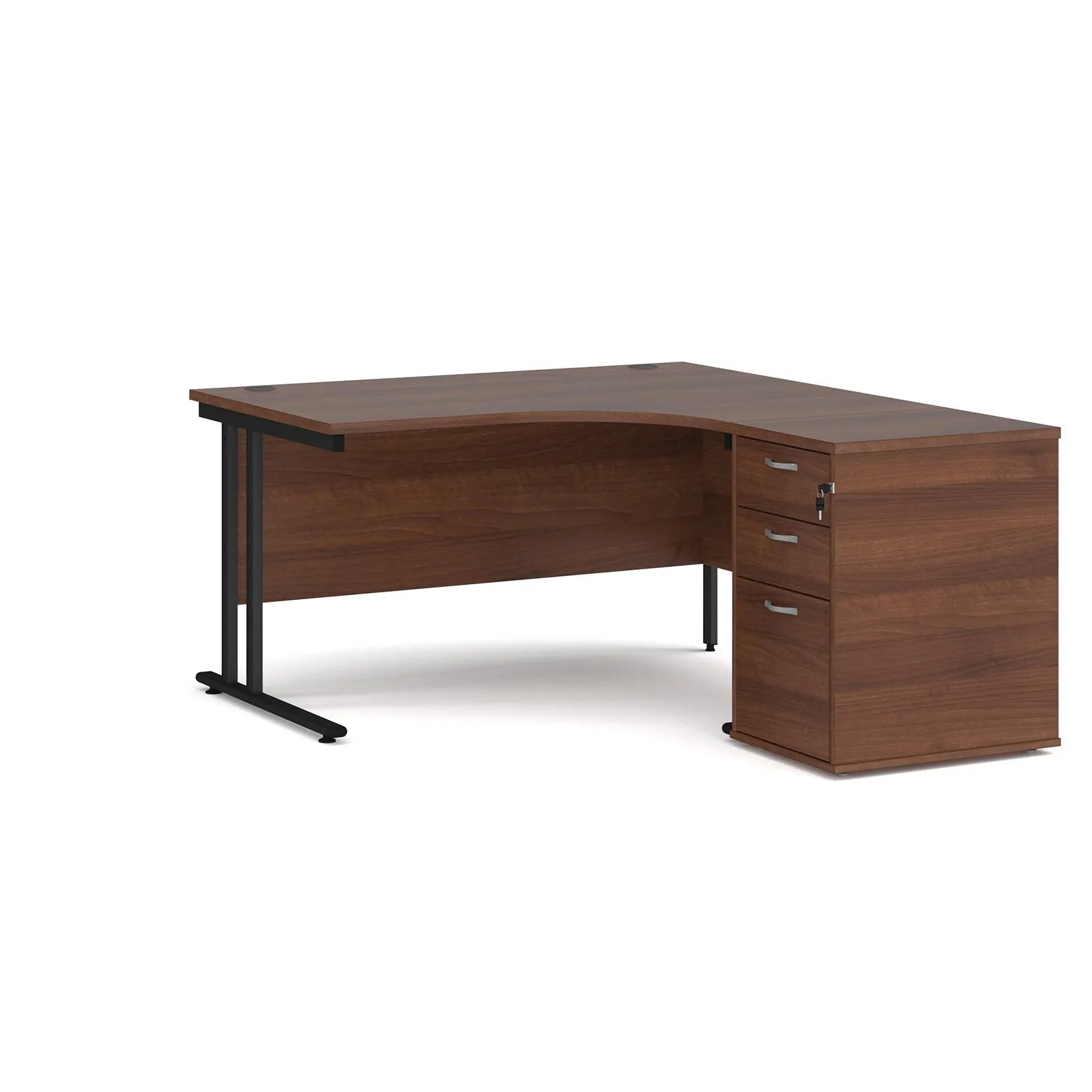 Right hand Corner Desk with pedestal - Walnut, White, Oak and Modern Grey Oak