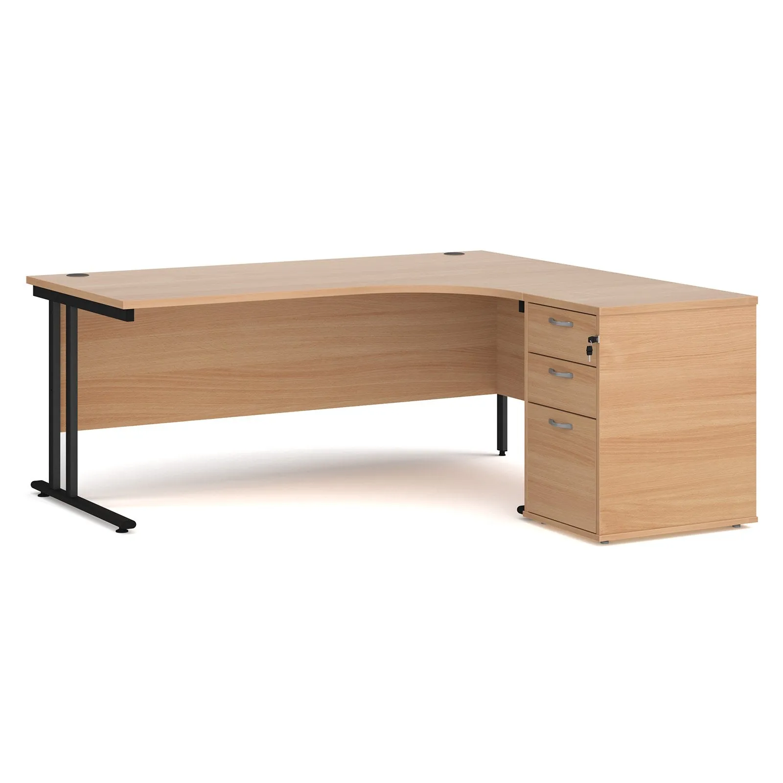 Right hand Corner Desk with pedestal - Walnut, White, Oak and Modern Grey Oak