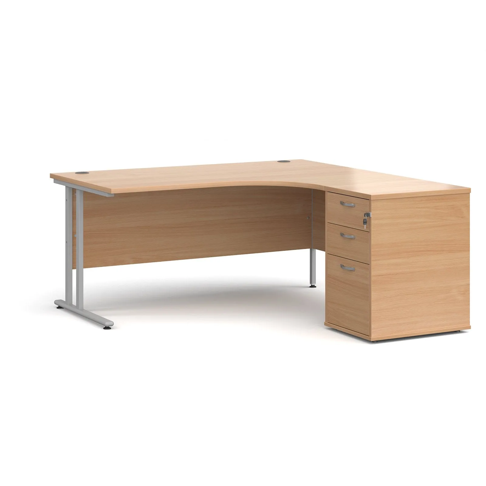 Right hand Corner Desk with pedestal - Walnut, White, Oak and Modern Grey Oak