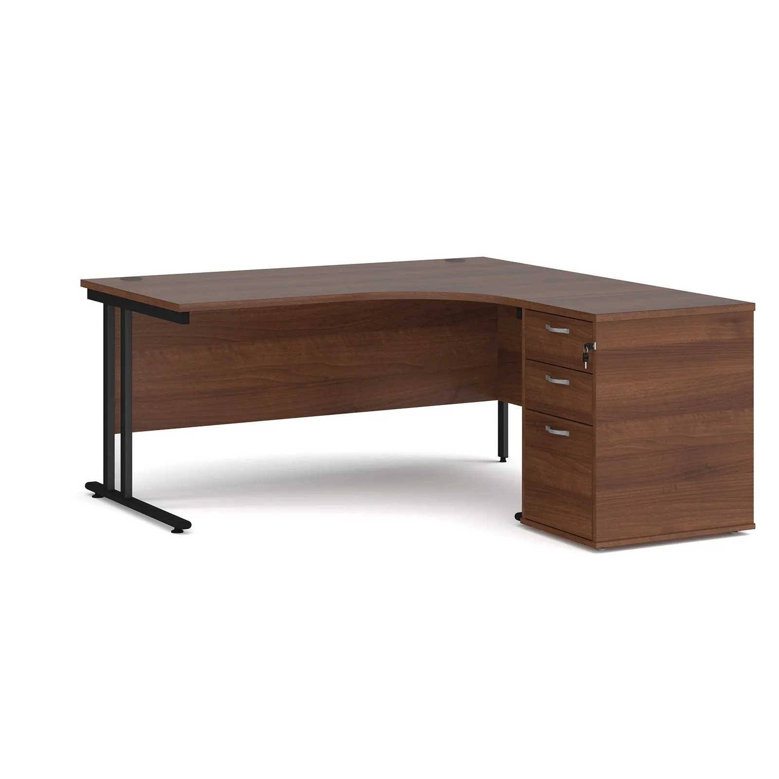 Right hand Corner Desk with pedestal - Walnut, White, Oak and Modern Grey Oak