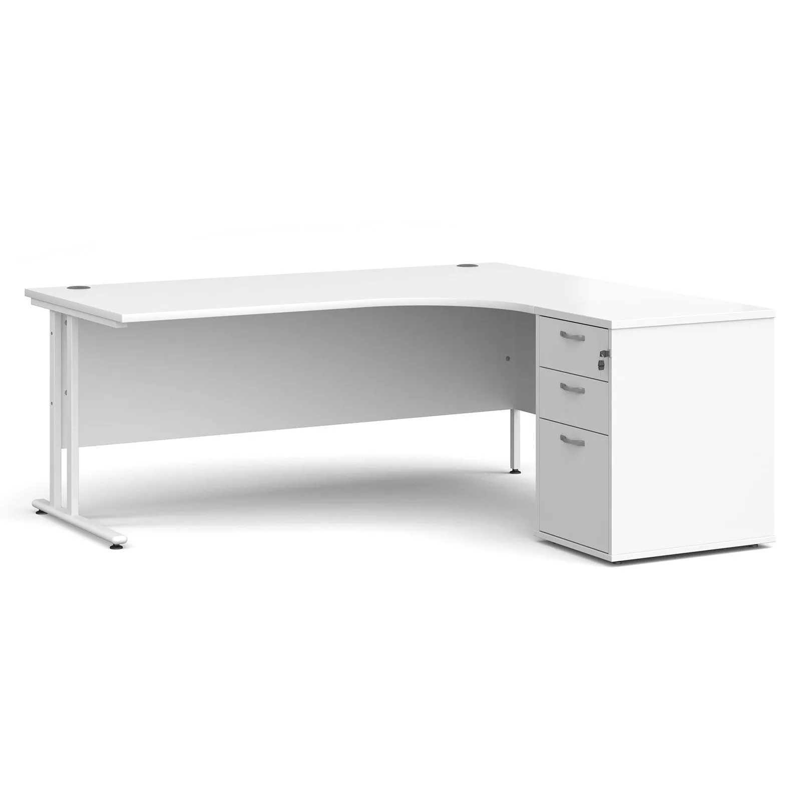 Right hand Corner Desk with pedestal - Walnut, White, Oak and Modern Grey Oak