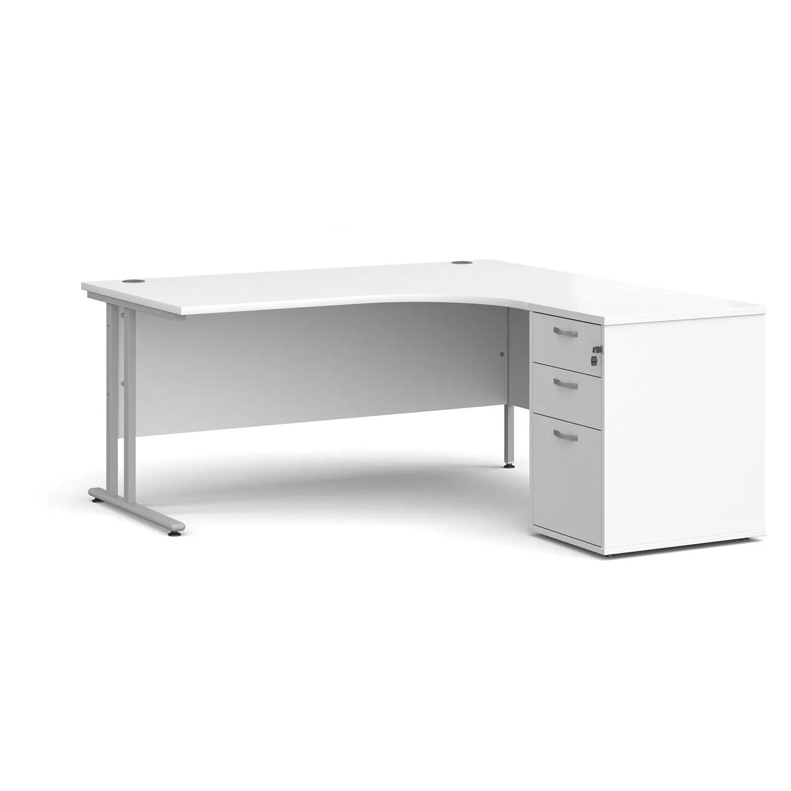 Right hand Corner Desk with pedestal - Walnut, White, Oak and Modern Grey Oak