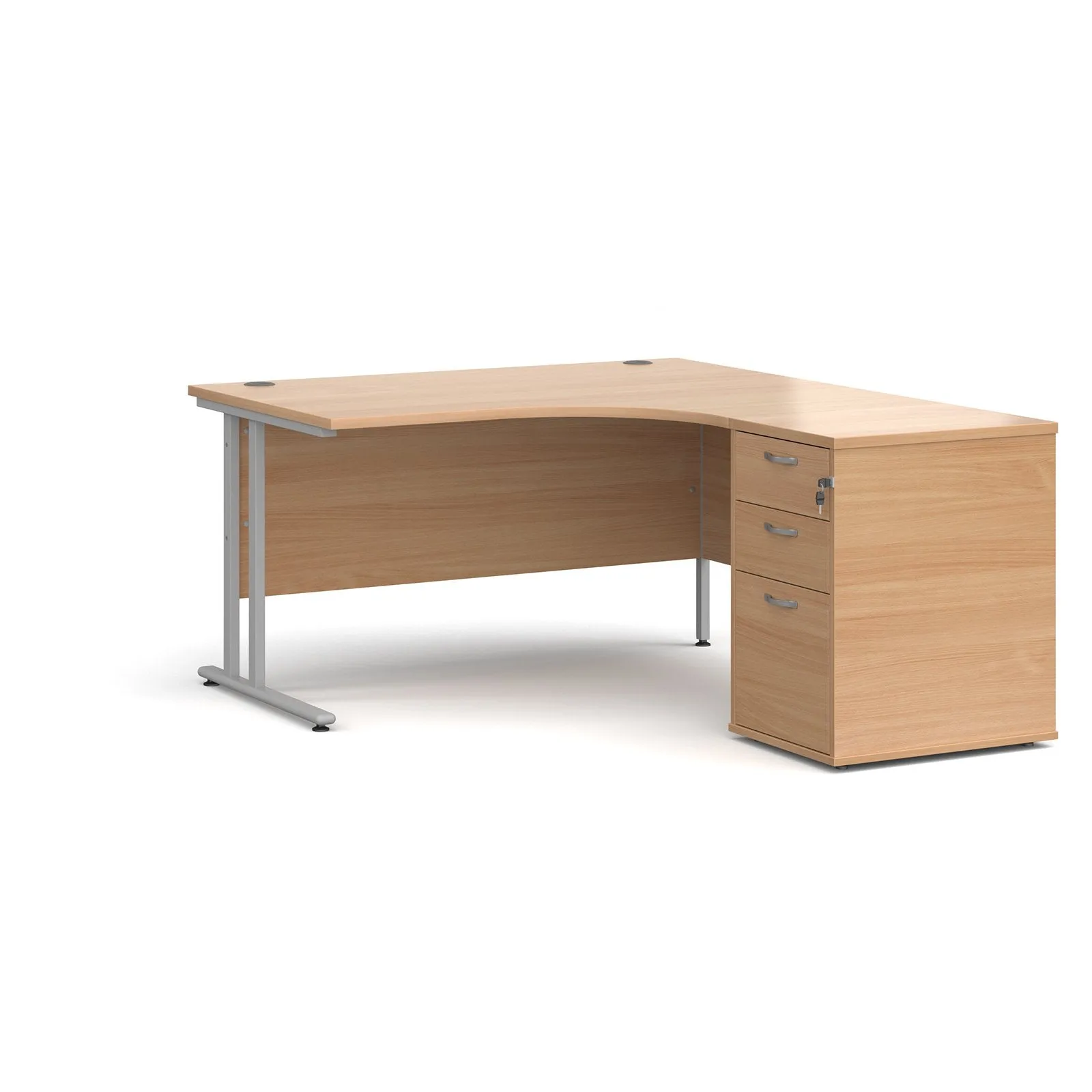 Right hand Corner Desk with pedestal - Walnut, White, Oak and Modern Grey Oak