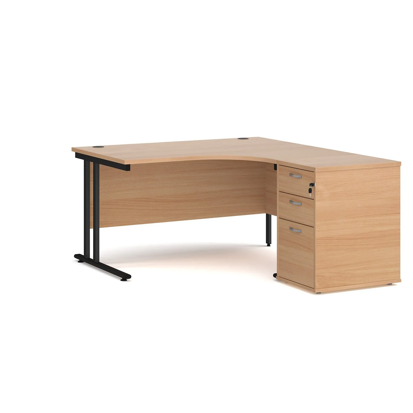 Right hand Corner Desk with pedestal - Walnut, White, Oak and Modern Grey Oak