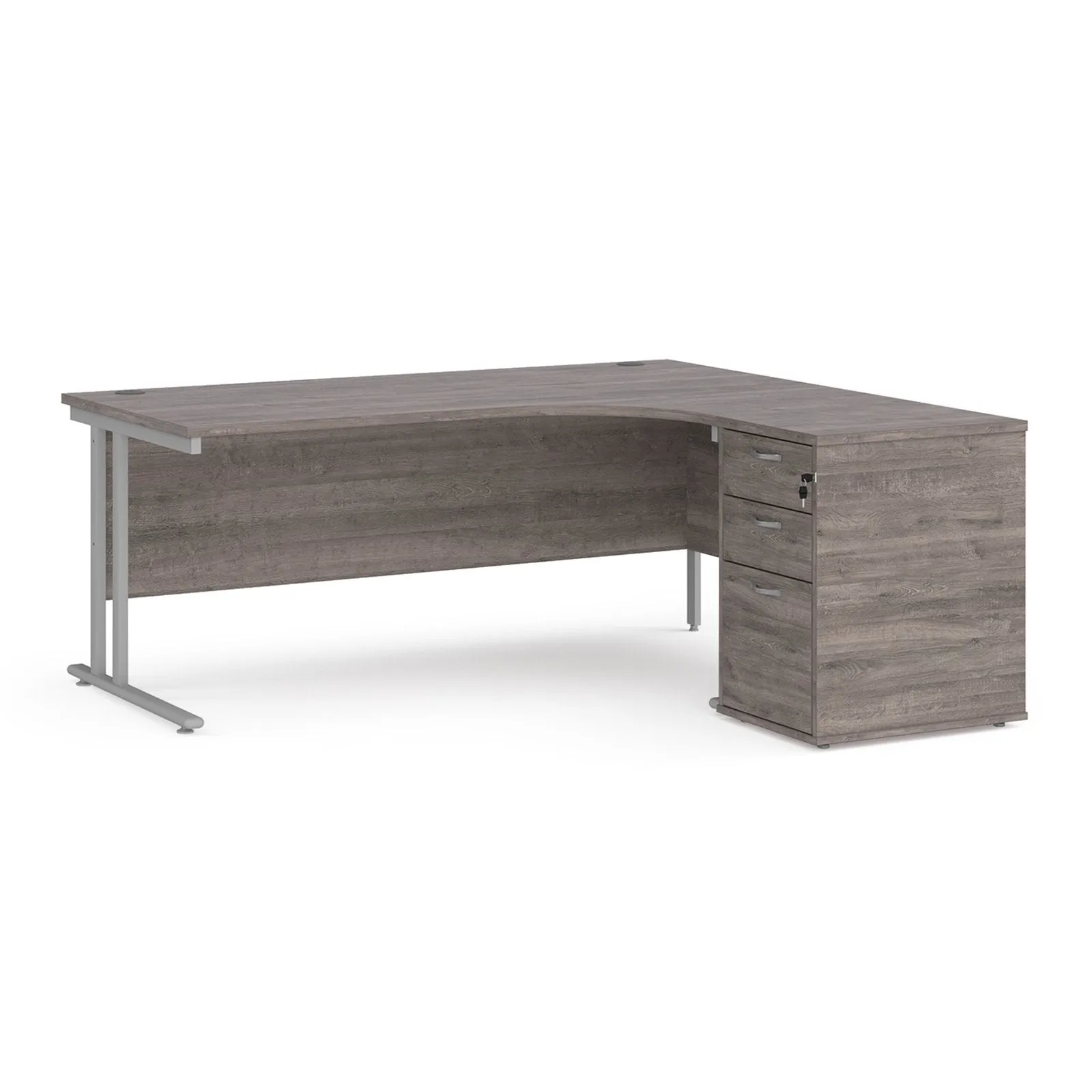 Right hand Corner Desk with pedestal - Walnut, White, Oak and Modern Grey Oak