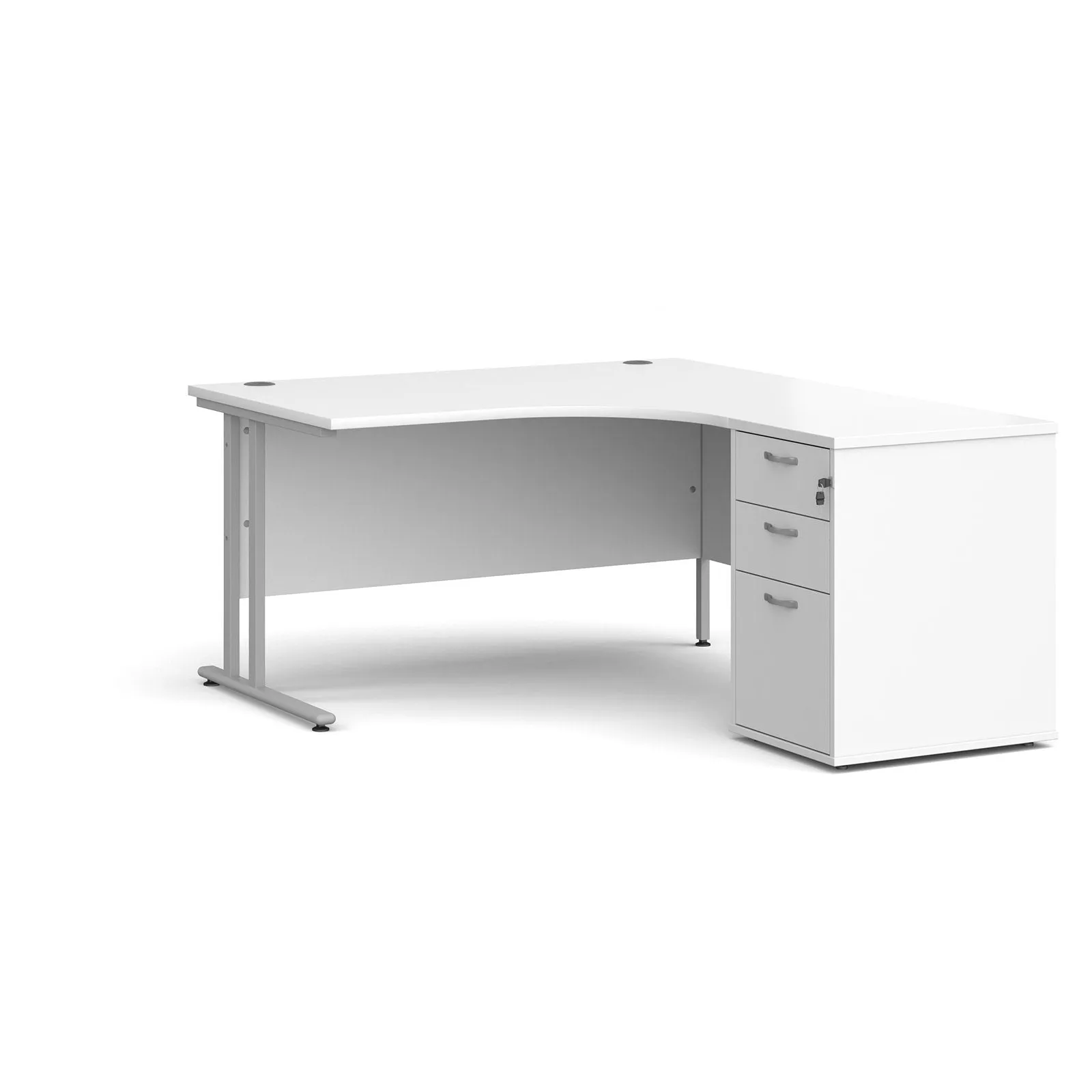 Right hand Corner Desk with pedestal - Walnut, White, Oak and Modern Grey Oak