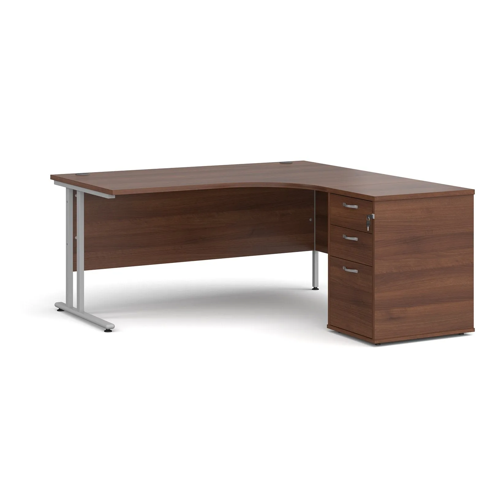 Right hand Corner Desk with pedestal - Walnut, White, Oak and Modern Grey Oak