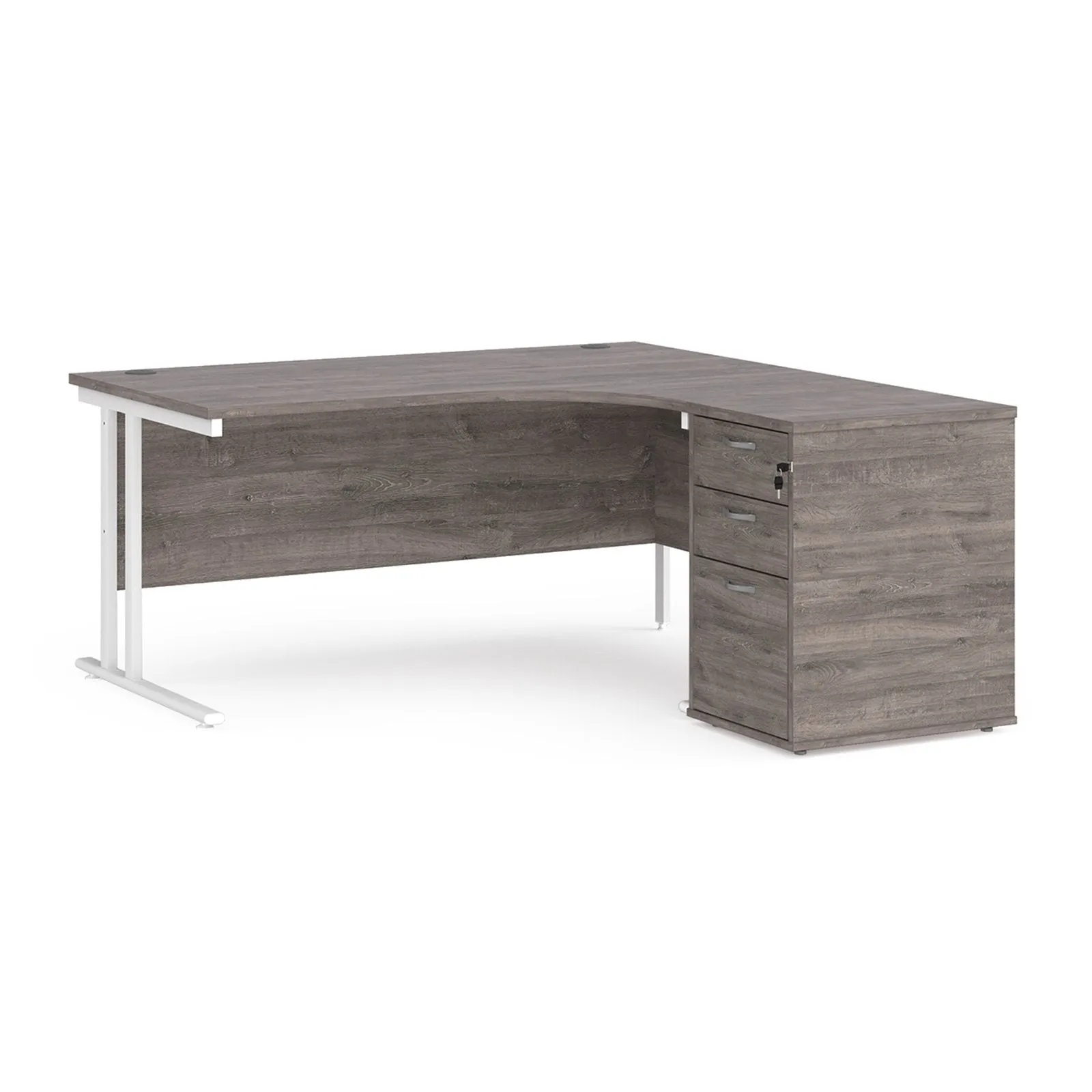 Right hand Corner Desk with pedestal - Walnut, White, Oak and Modern Grey Oak