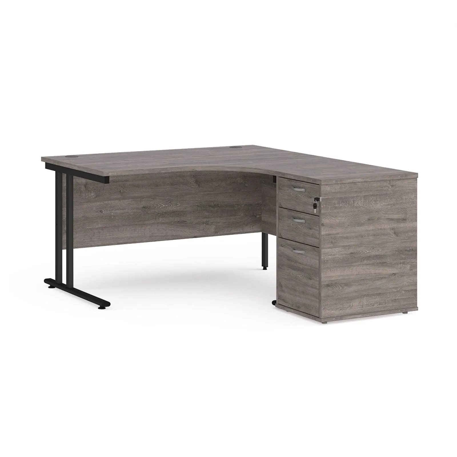 Right hand Corner Desk with pedestal - Walnut, White, Oak and Modern Grey Oak