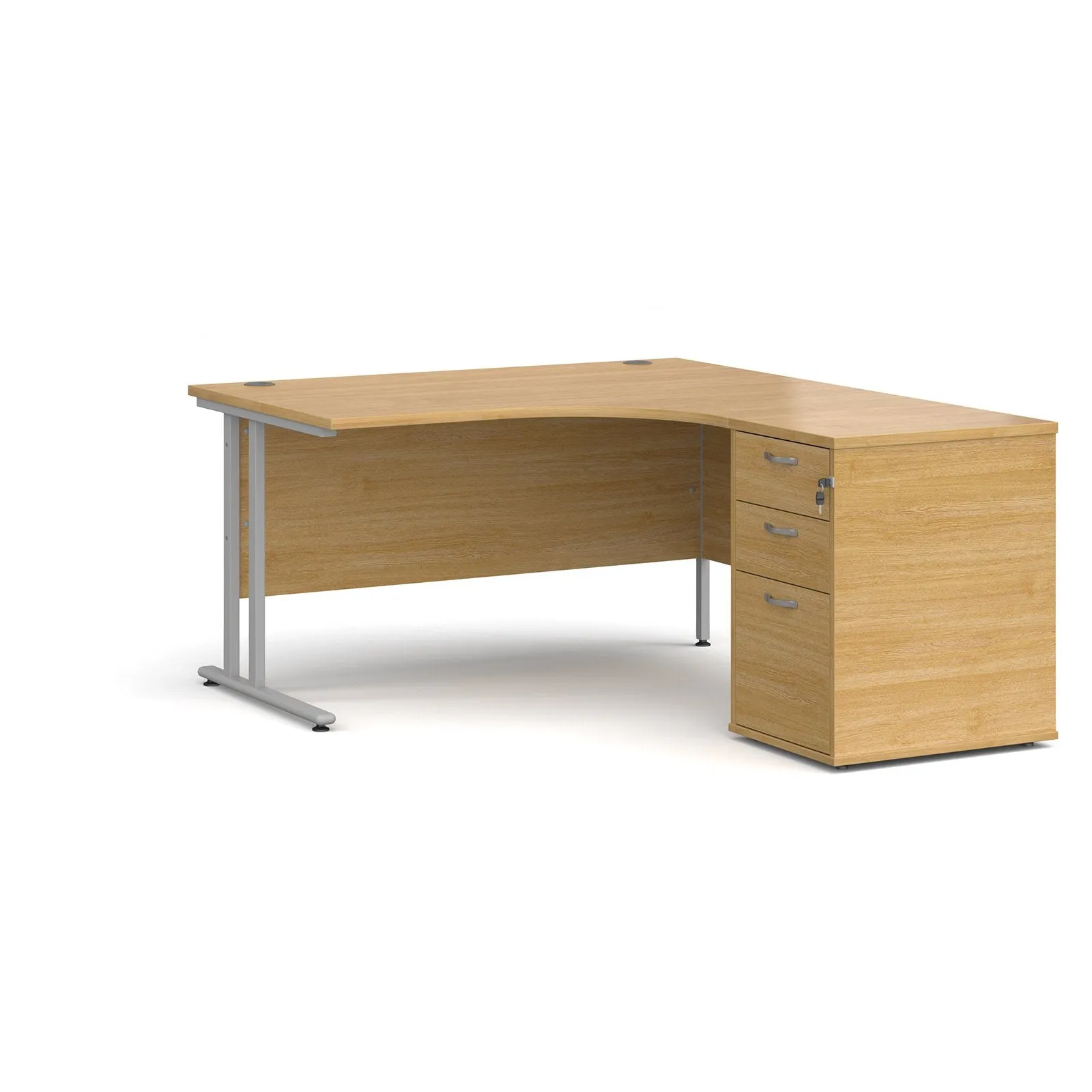 Right hand Corner Desk with pedestal - Walnut, White, Oak and Modern Grey Oak