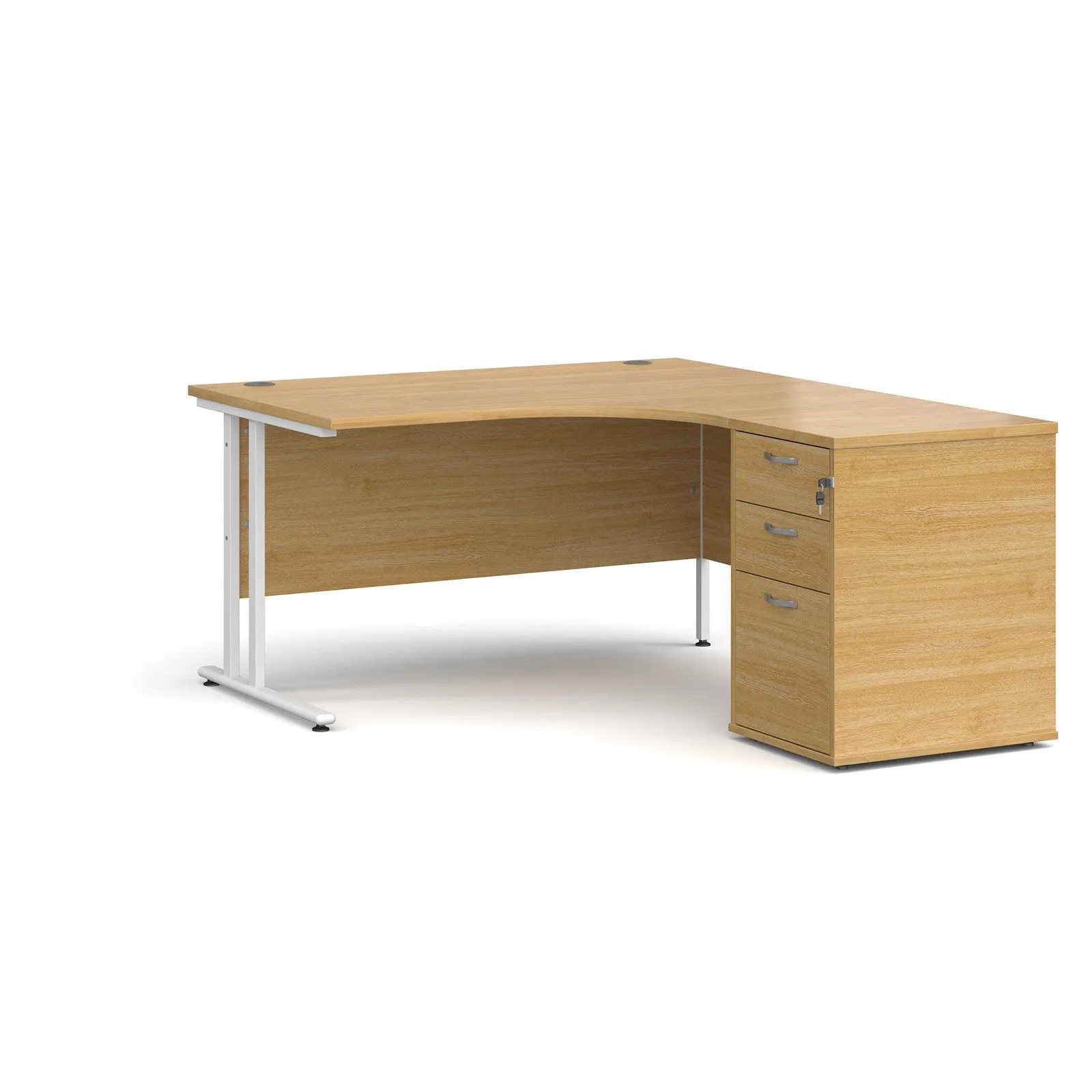 Right hand Corner Desk with pedestal - Walnut, White, Oak and Modern Grey Oak