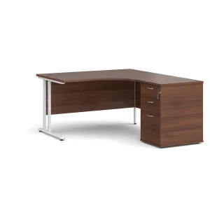 Right hand Corner Desk with pedestal - Walnut, White, Oak and Modern Grey Oak