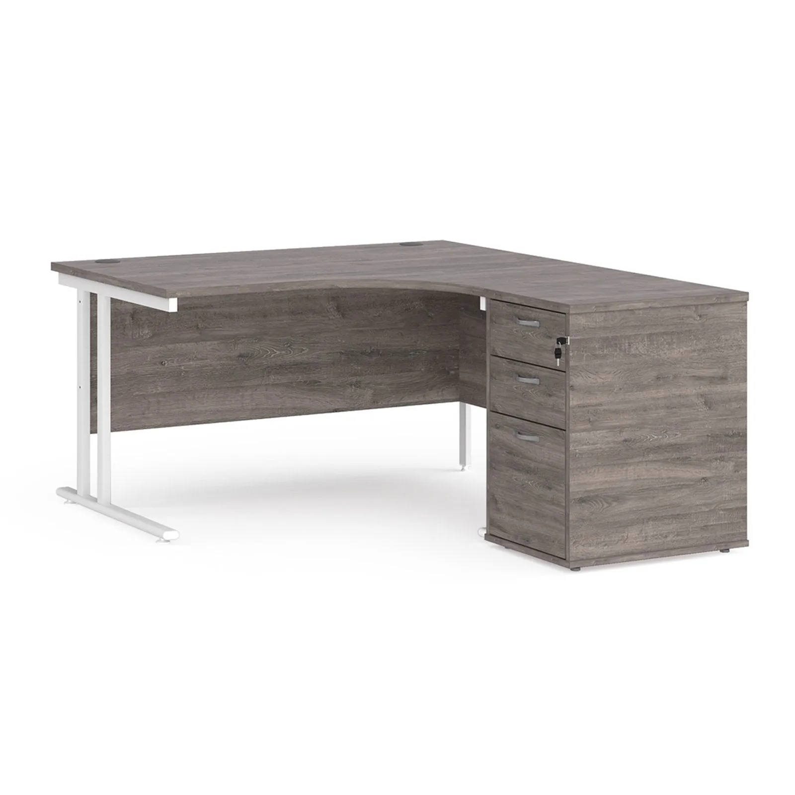 Right hand Corner Desk with pedestal - Walnut, White, Oak and Modern Grey Oak
