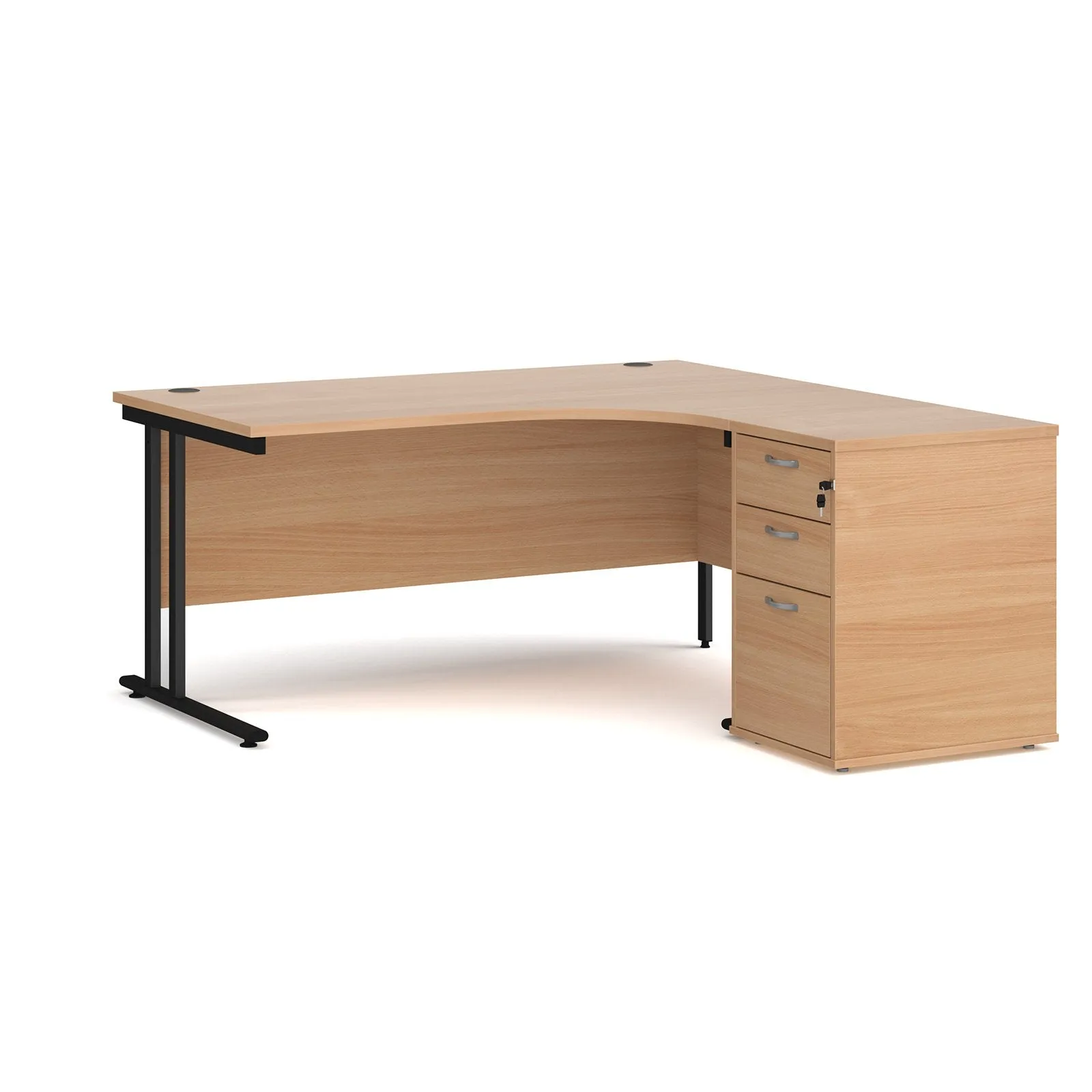 Right hand Corner Desk with pedestal - Walnut, White, Oak and Modern Grey Oak
