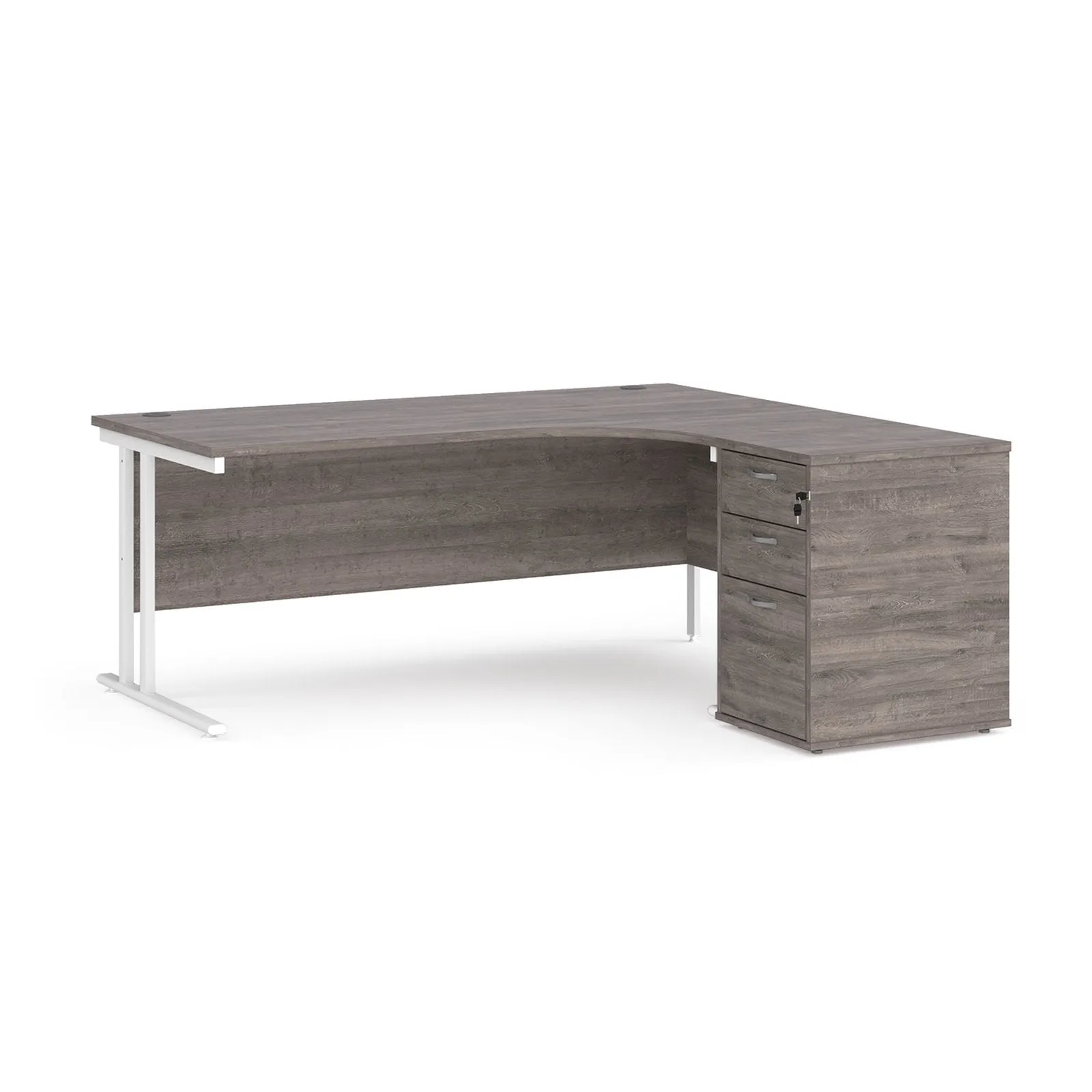 Right hand Corner Desk with pedestal - Walnut, White, Oak and Modern Grey Oak