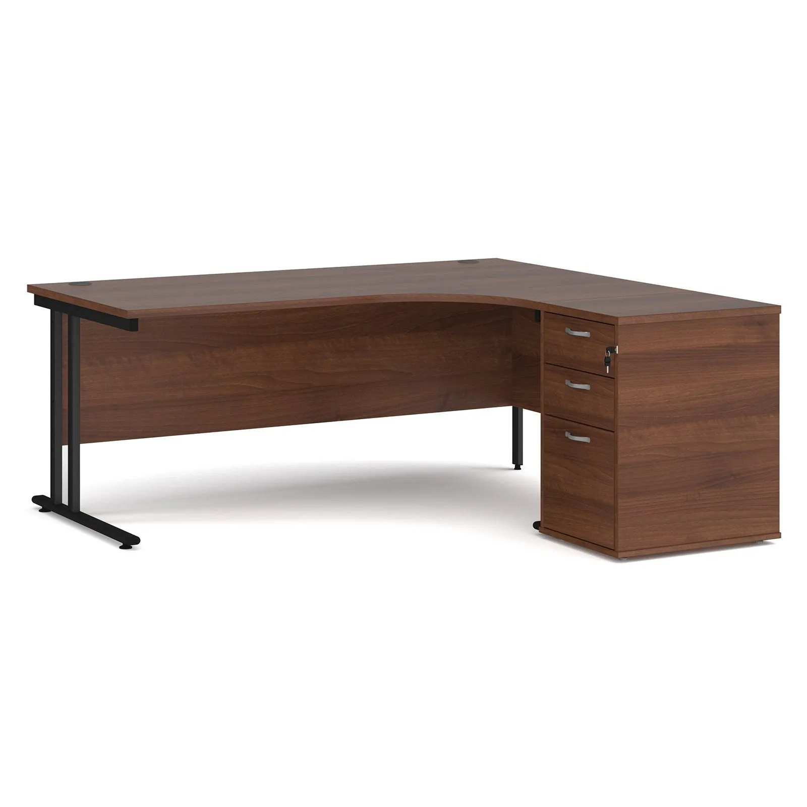 Right hand Corner Desk with pedestal - Walnut, White, Oak and Modern Grey Oak