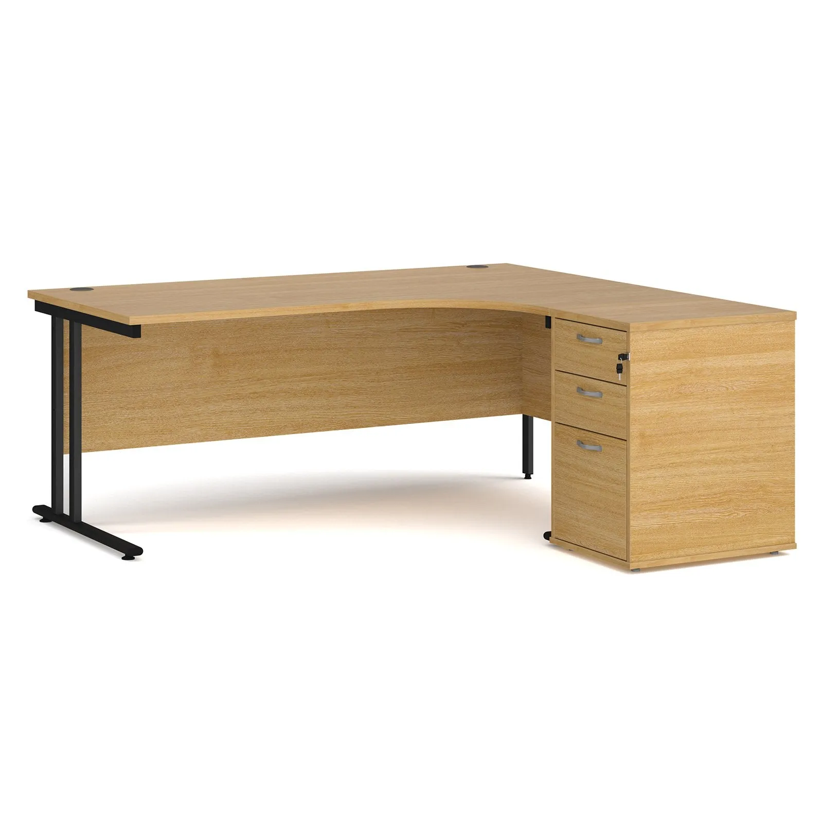 Right hand Corner Desk with pedestal - Walnut, White, Oak and Modern Grey Oak