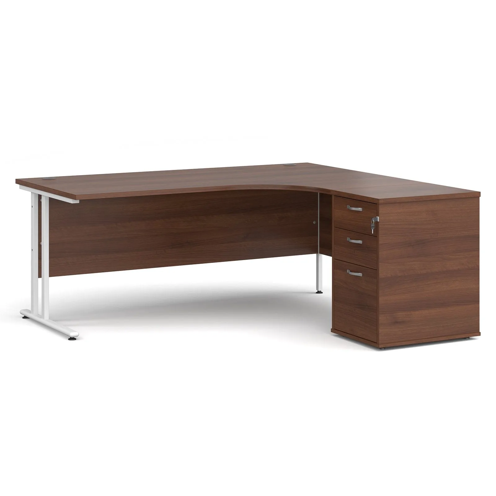Right hand Corner Desk with pedestal - Walnut, White, Oak and Modern Grey Oak