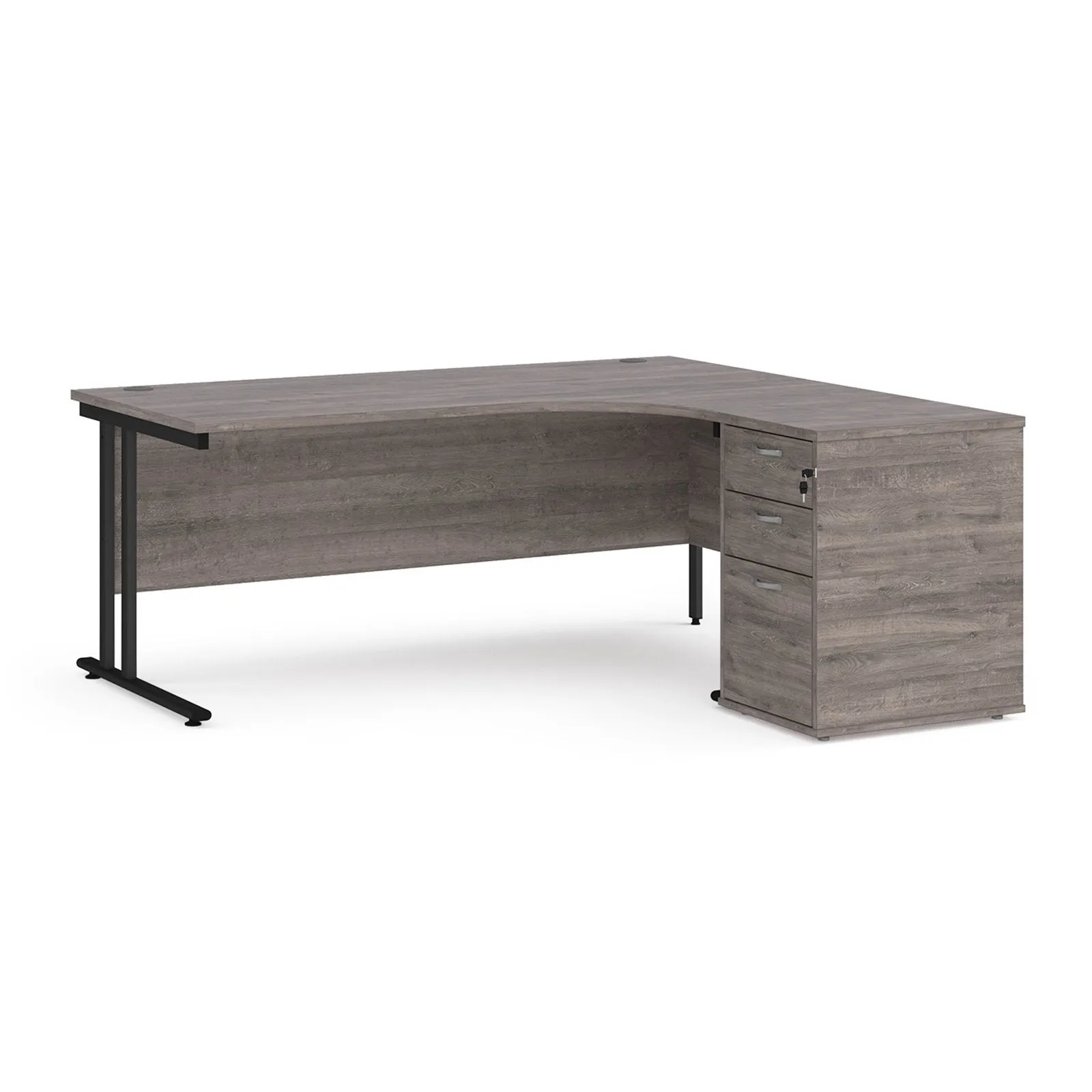 Right hand Corner Desk with pedestal - Walnut, White, Oak and Modern Grey Oak