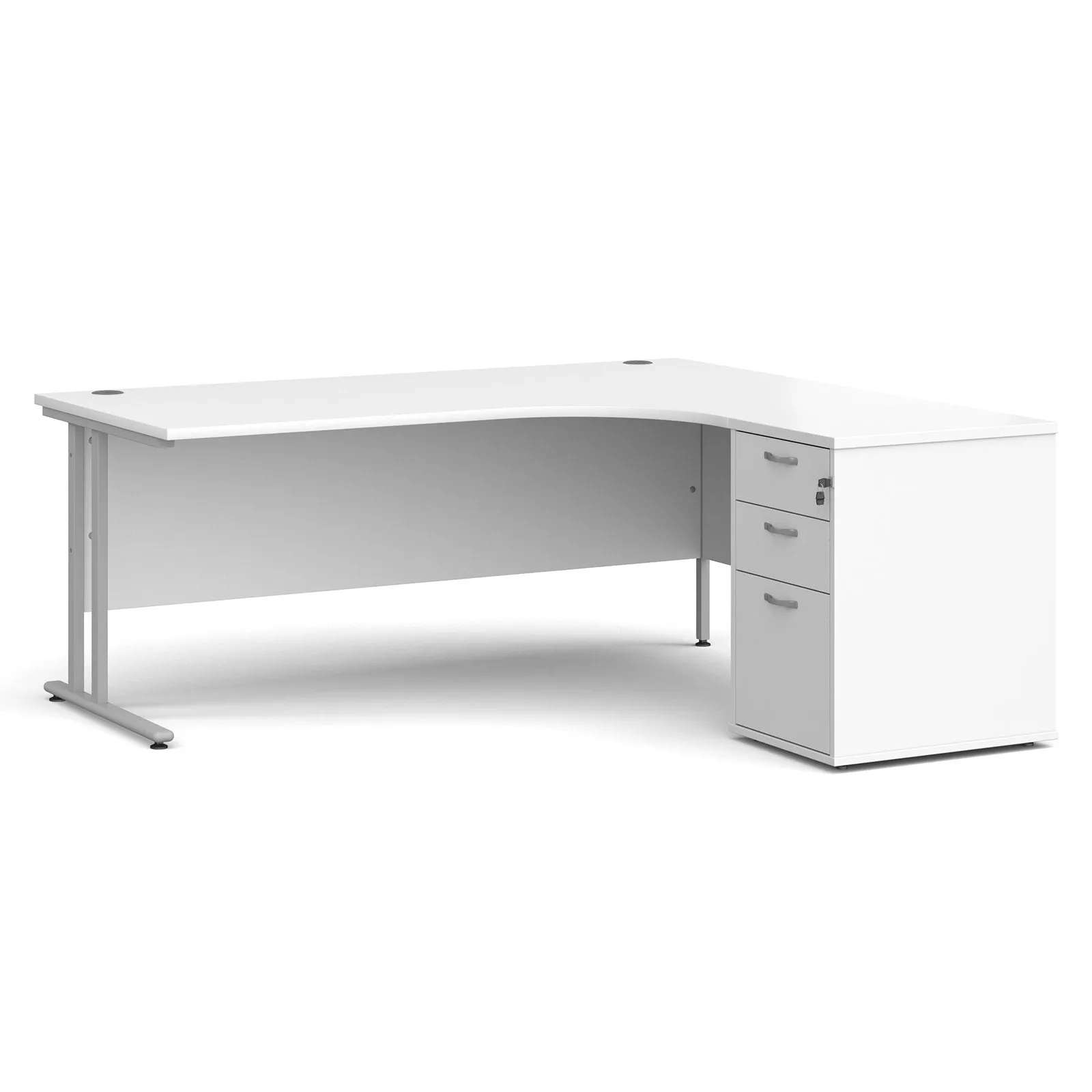 Right hand Corner Desk with pedestal - Walnut, White, Oak and Modern Grey Oak