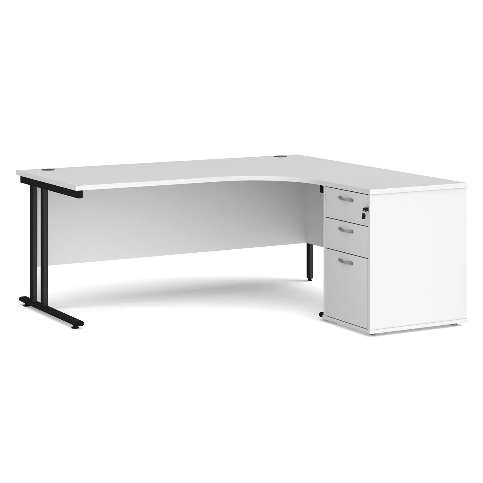 Right hand Corner Desk with pedestal - Walnut, White, Oak and Modern Grey Oak