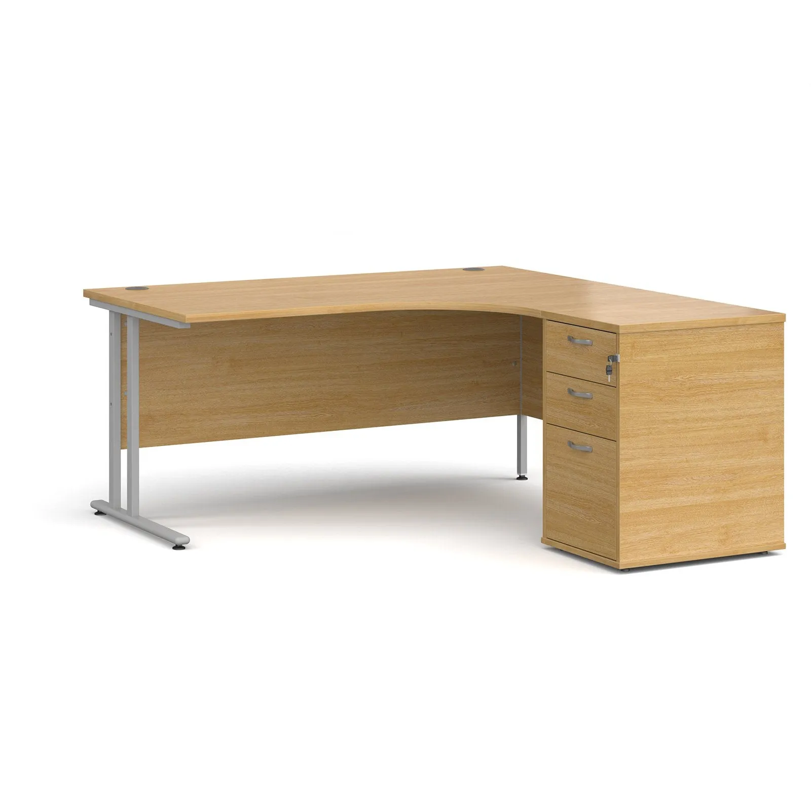 Right hand Corner Desk with pedestal - Walnut, White, Oak and Modern Grey Oak