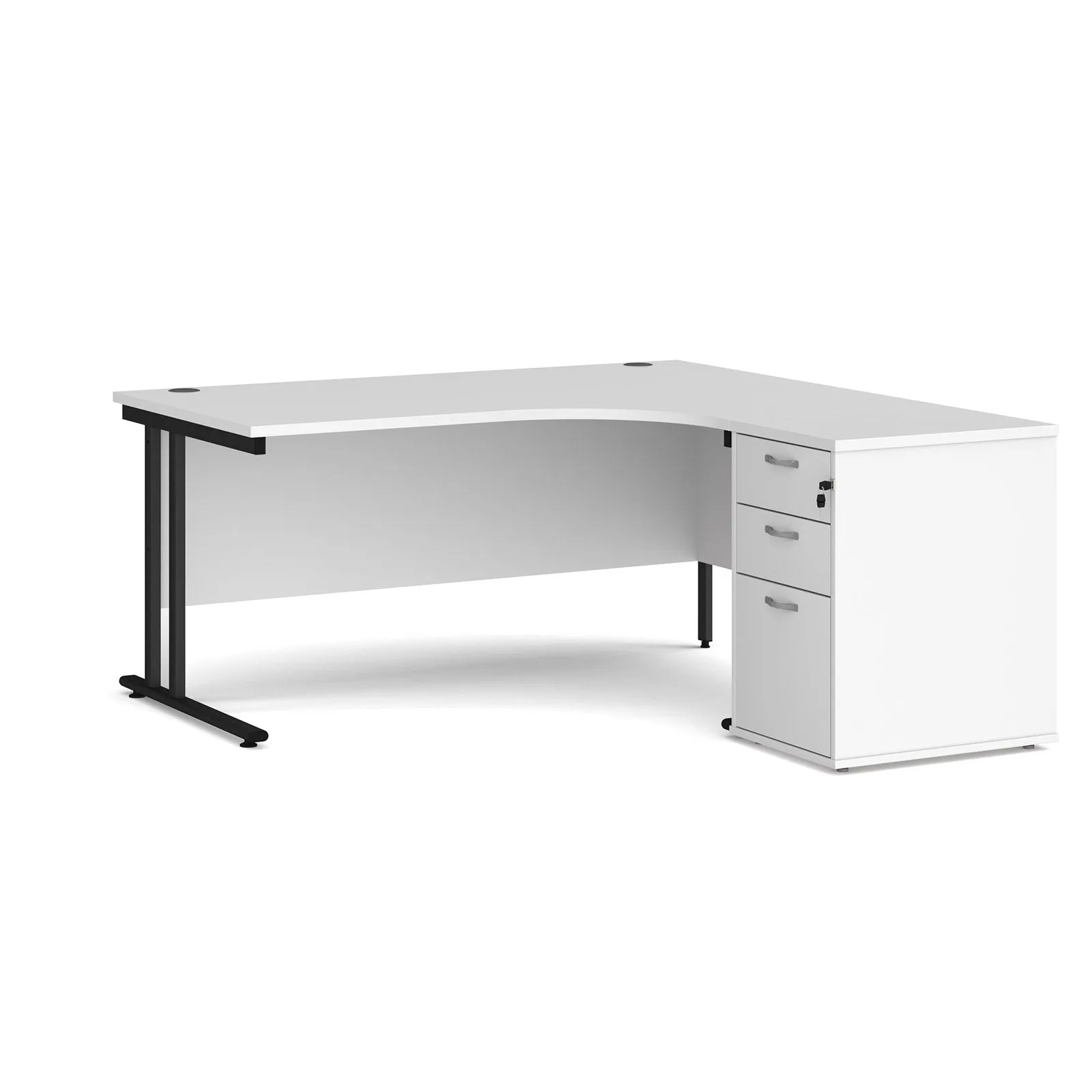 Right hand Corner Desk with pedestal - Walnut, White, Oak and Modern Grey Oak