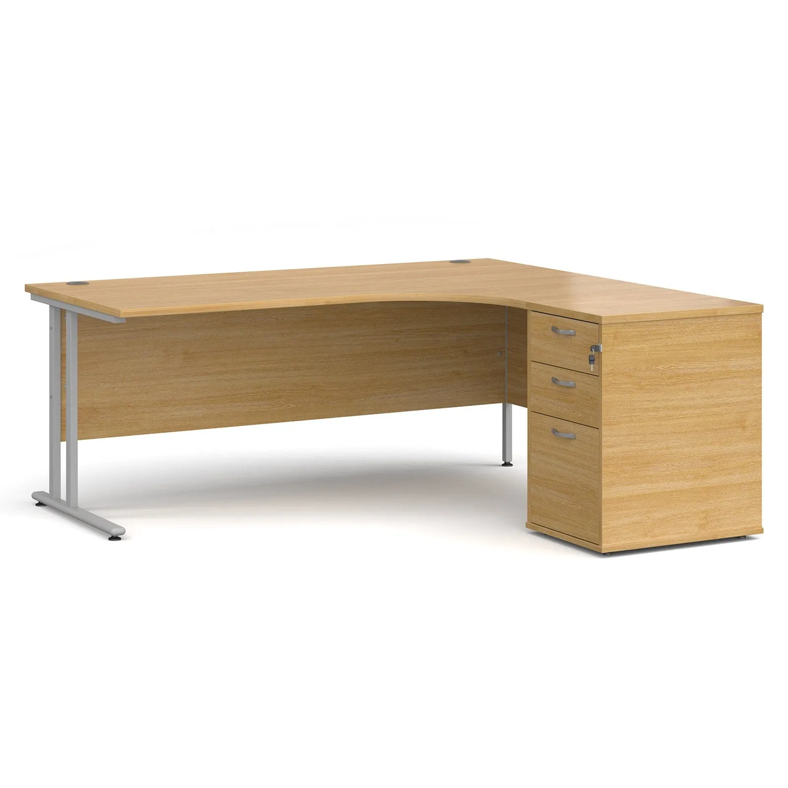 Right hand Corner Desk with pedestal - Walnut, White, Oak and Modern Grey Oak