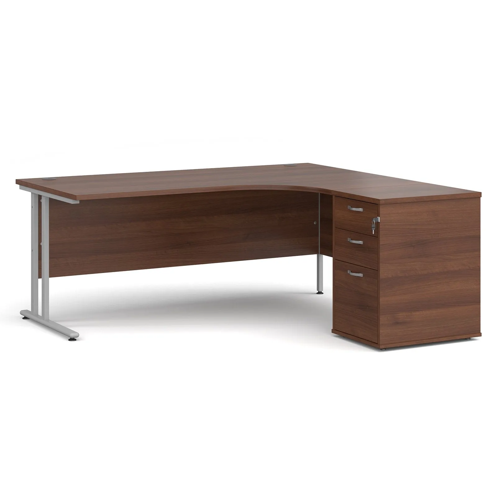 Right hand Corner Desk with pedestal - Walnut, White, Oak and Modern Grey Oak