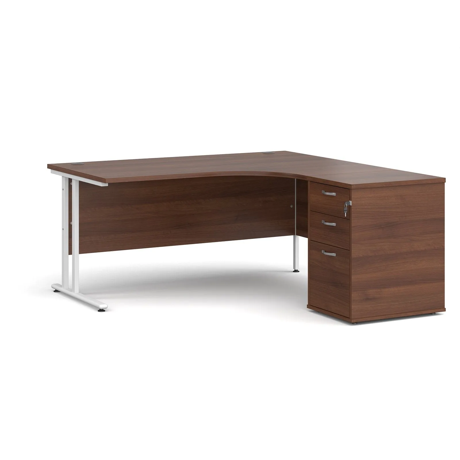Right hand Corner Desk with pedestal - Walnut, White, Oak and Modern Grey Oak