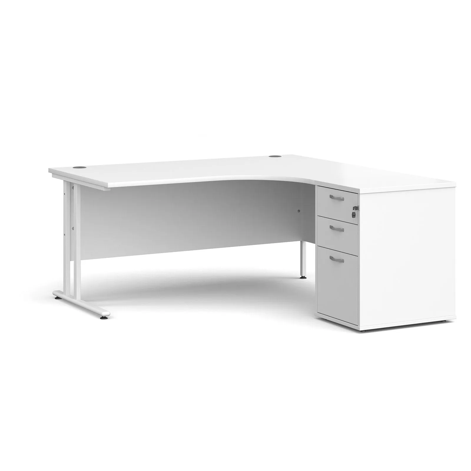 Right hand Corner Desk with pedestal - Walnut, White, Oak and Modern Grey Oak
