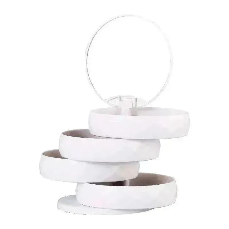 Rotating Multi layer Flannel Belt Mirror Jewelry Box