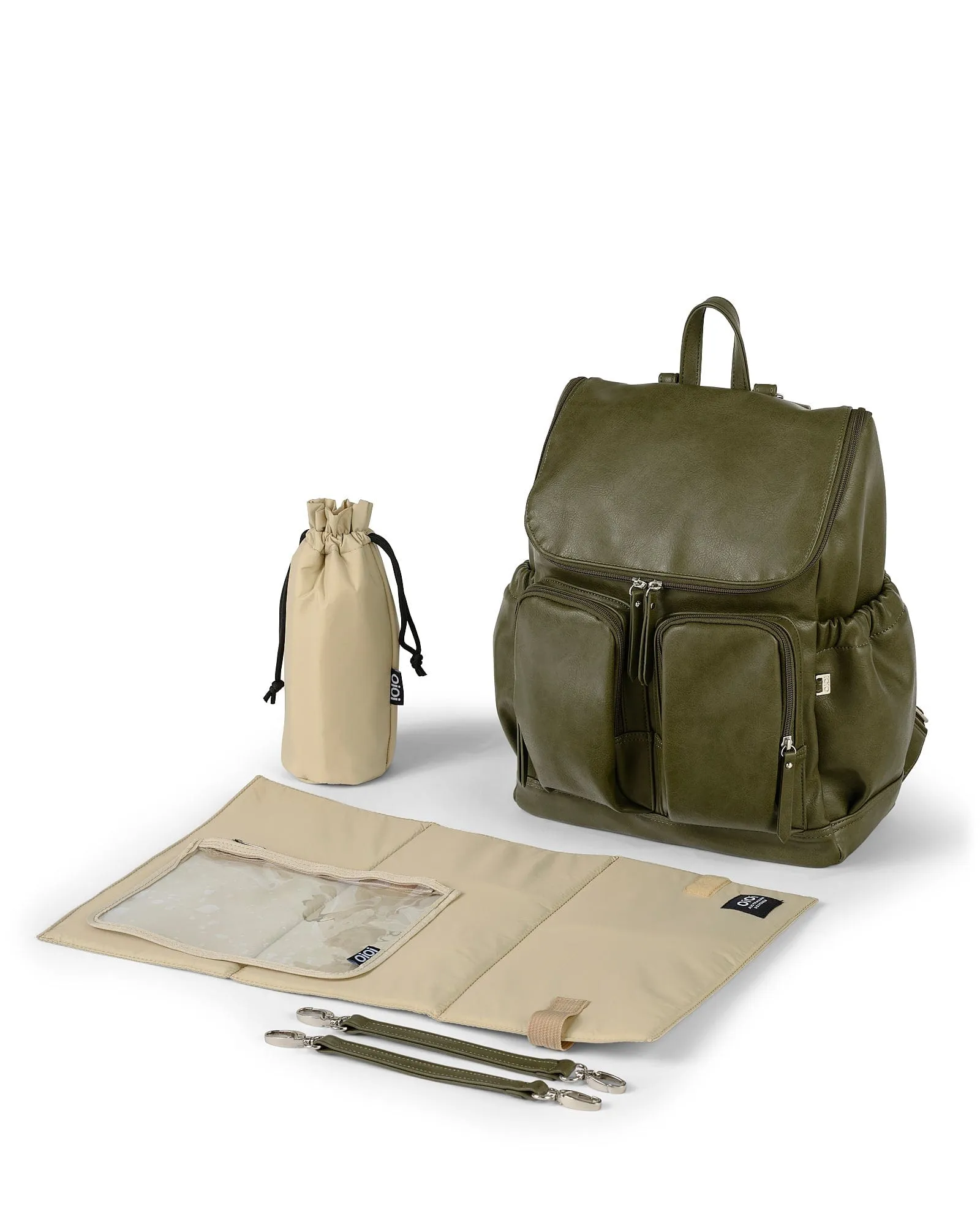 Signature Nappy Backpack - Olive Vegan Leather