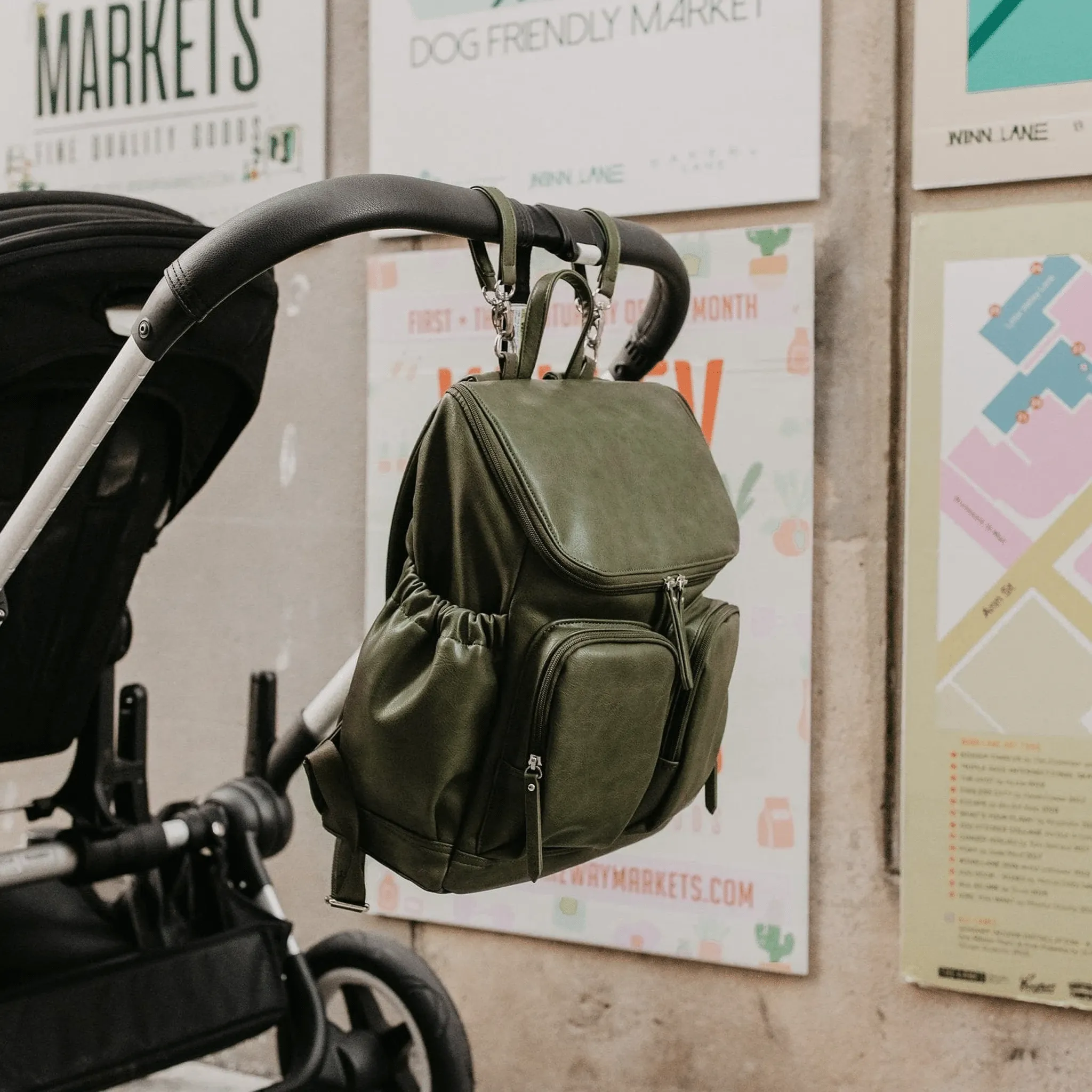 Signature Nappy Backpack - Olive Vegan Leather