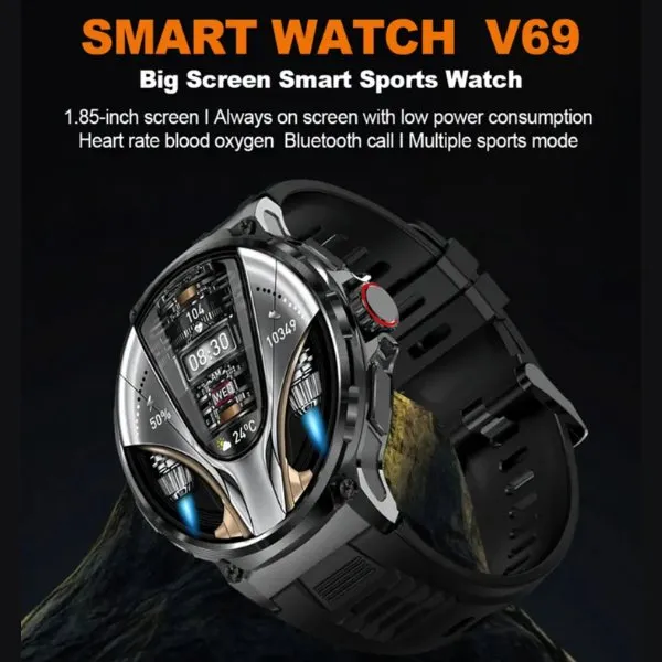 TUTT V69 | Metal Case| Men Military Smart Watch HD 1.85'' Large Round Screen 710mah Battery Pedometer Sleep Monitoring Sport Activity Outdoor Rugged SmartWatch Three (3) Straps