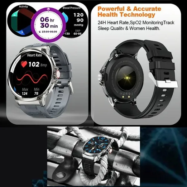 TUTT V69 | Metal Case| Men Military Smart Watch HD 1.85'' Large Round Screen 710mah Battery Pedometer Sleep Monitoring Sport Activity Outdoor Rugged SmartWatch Three (3) Straps