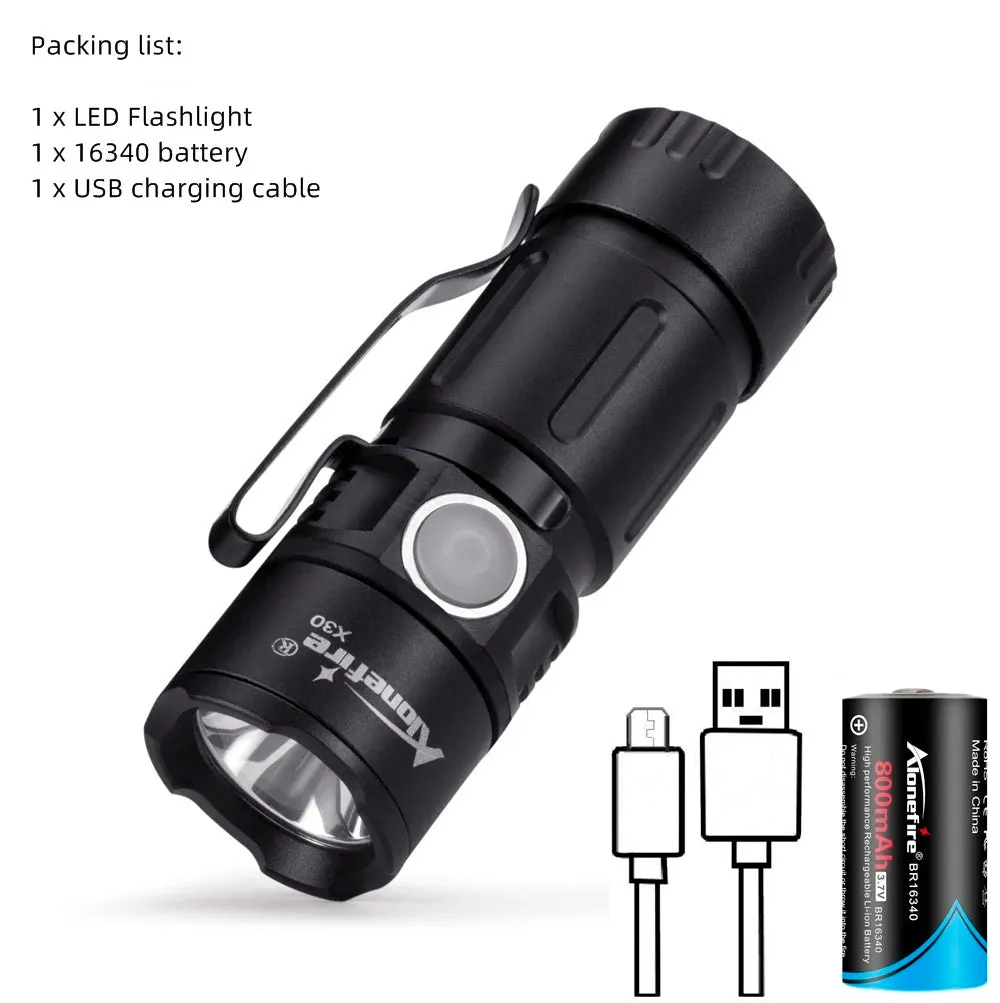 X30 5W LED portable Mini Led Flashlight Magnet Usb Rechargeable Outdoor child lady Backpack Pocket Torch lamp 16340 battery