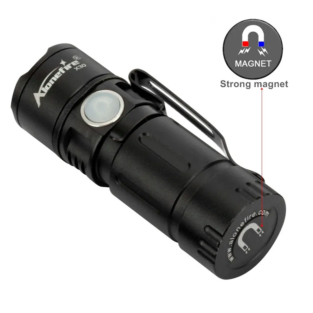 X30 5W LED portable Mini Led Flashlight Magnet Usb Rechargeable Outdoor child lady Backpack Pocket Torch lamp 16340 battery